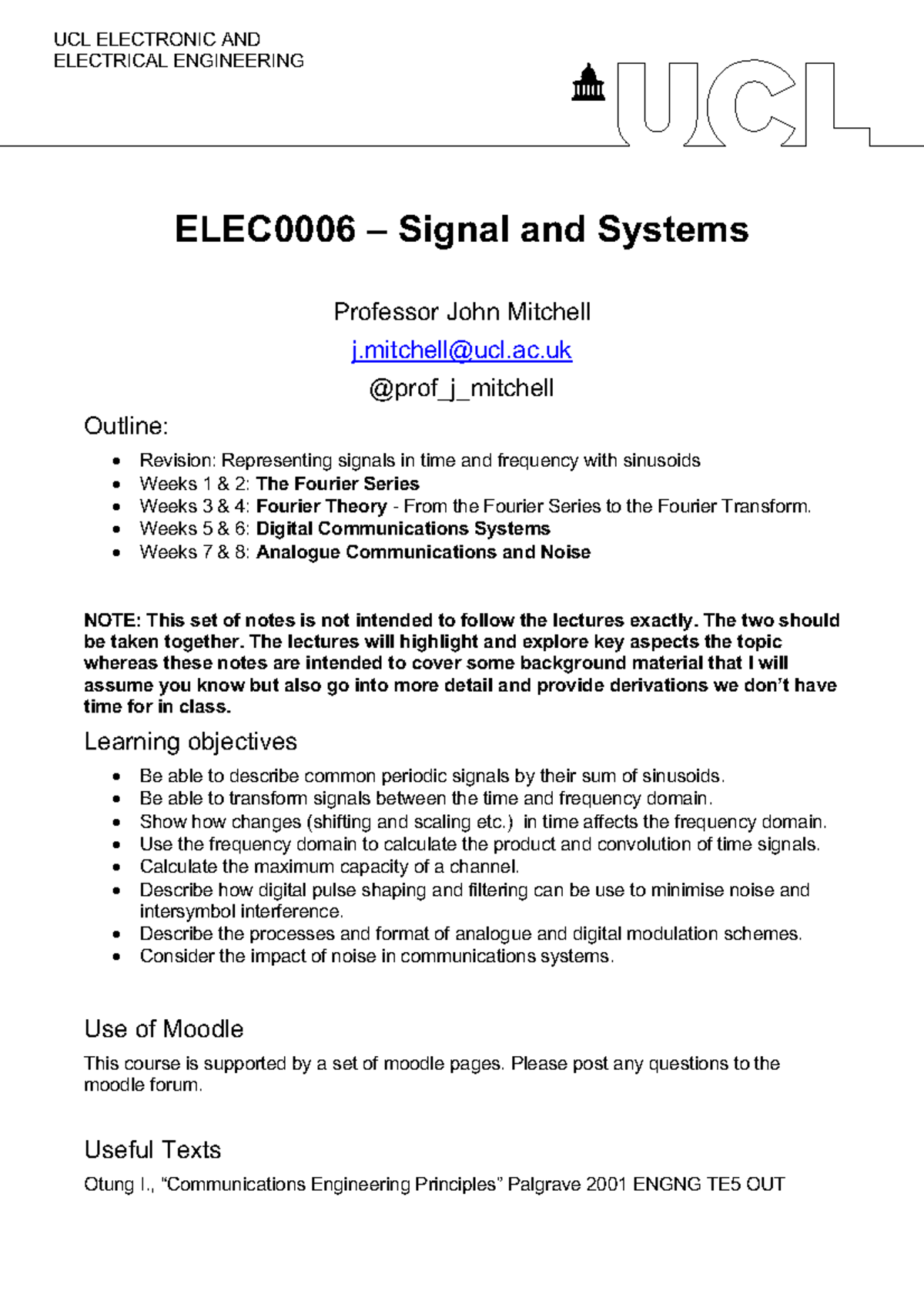 ELEC0006 Signals and Systems: Comprehensive Revision Notes for 2024 ...