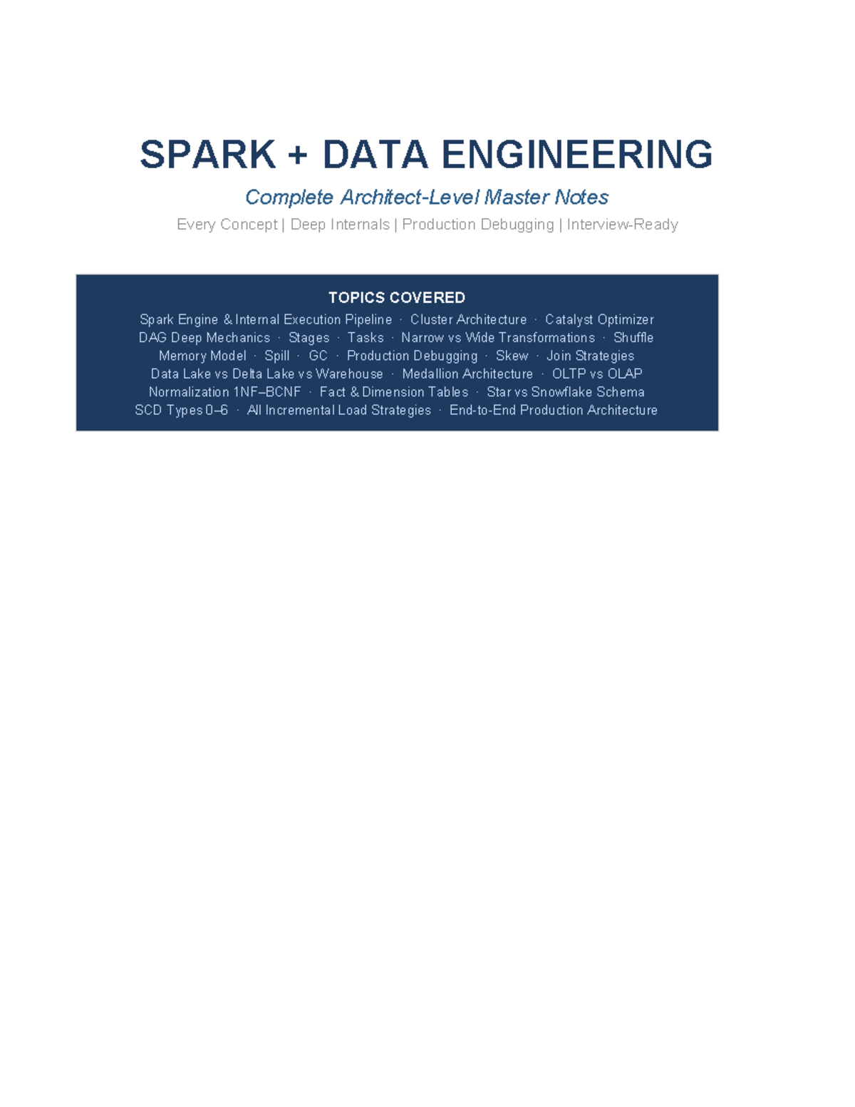 SPARK DATA ENGINEERING: Comprehensive Master Notes on Concepts ...