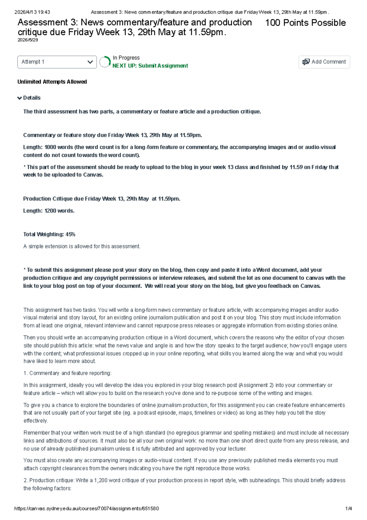 19:43 Assessment 3: News Commentary & Production Critique Guide - Studocu