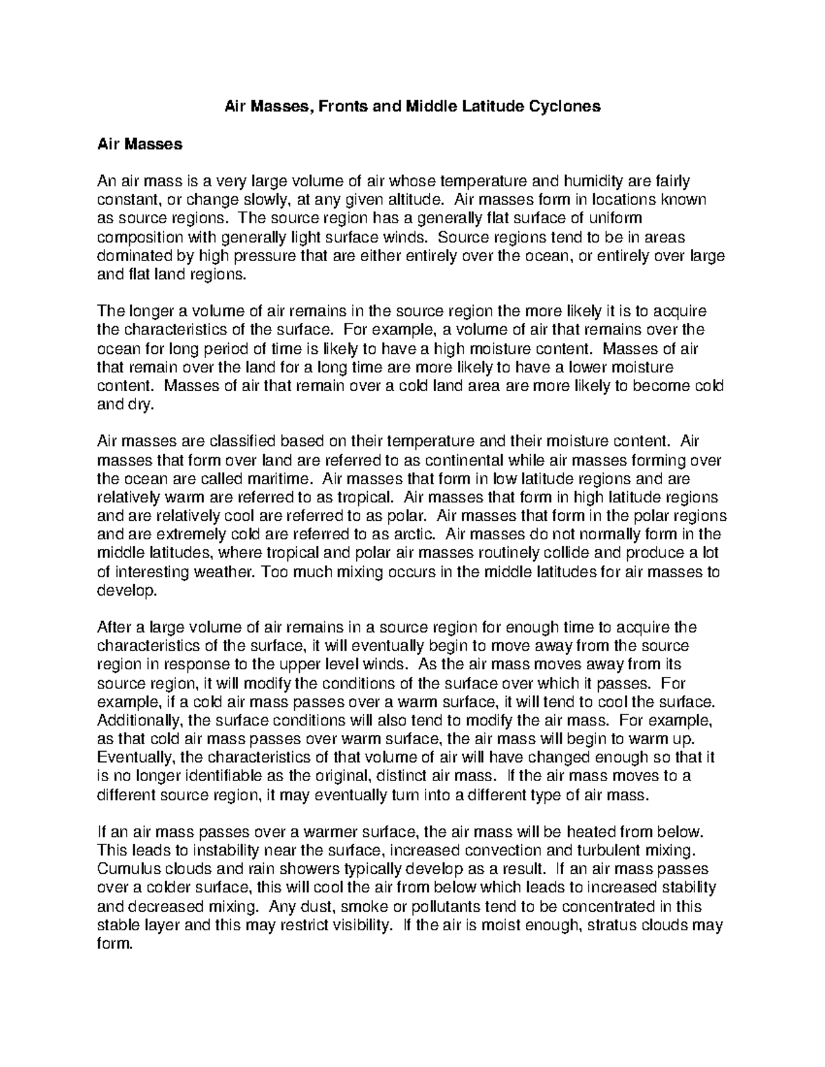 Air Masses & Fronts in Mid-Latitude Cyclones: A Study Guide - Studocu