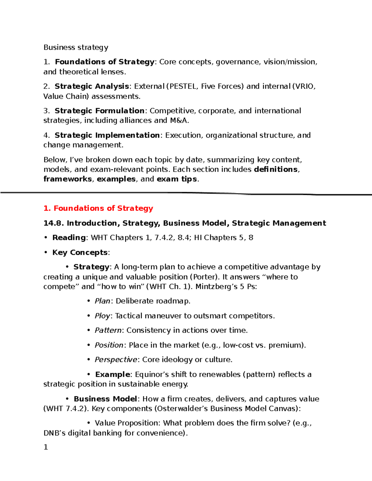 Business Strategy ORG449: Comprehensive Course Summary and Exam Tips ...