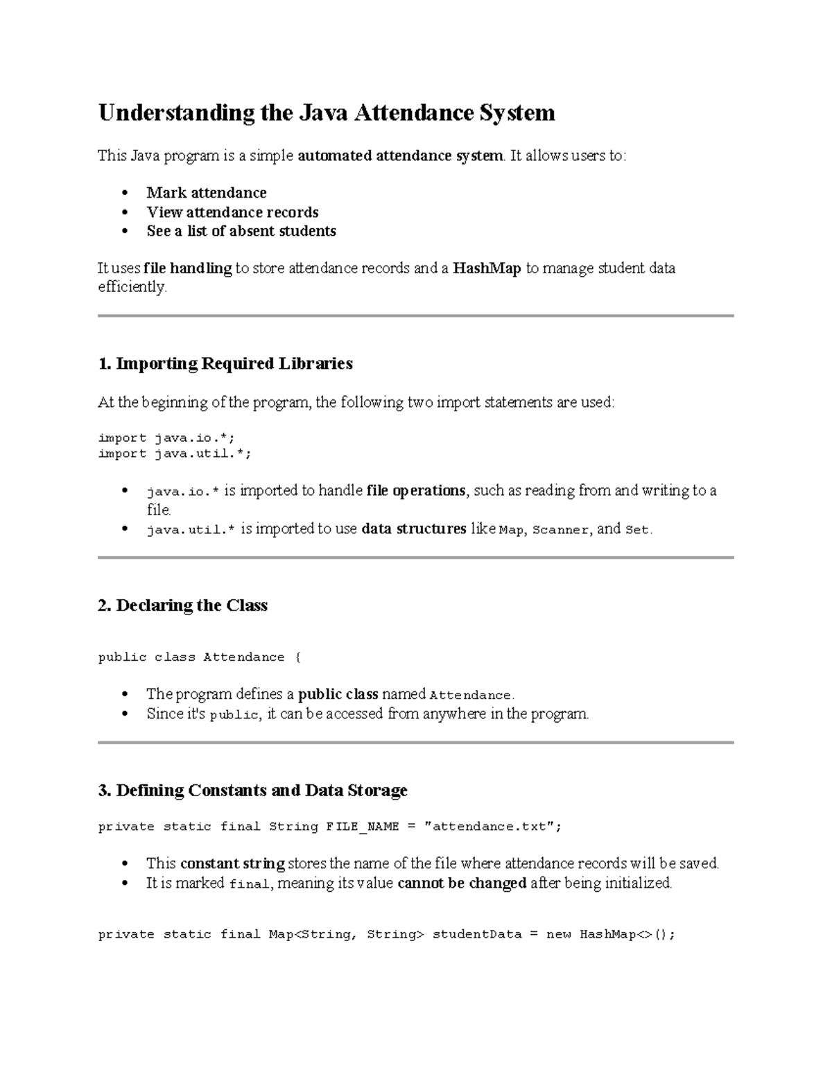 Attendance System Line By Line without UI - Understanding the Java ...