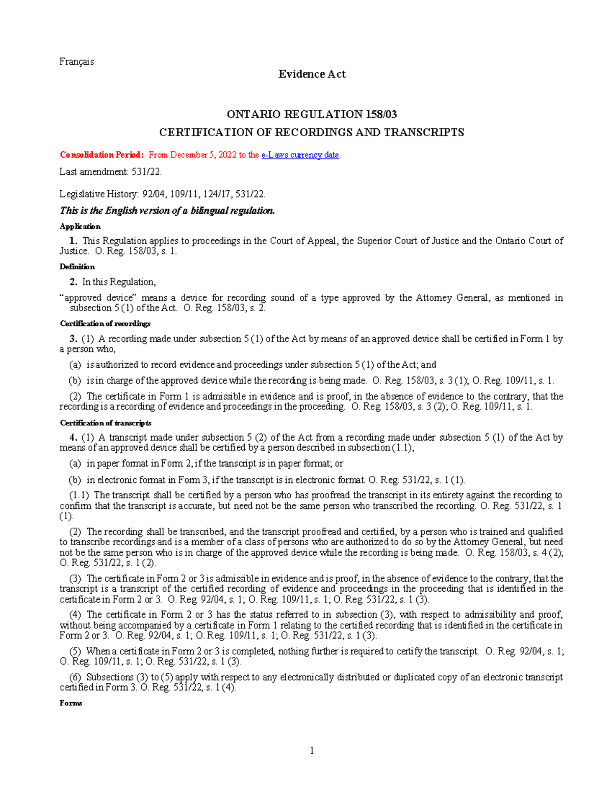 15803 Certification of Recordings & Transcripts - Ontario Regulation ...