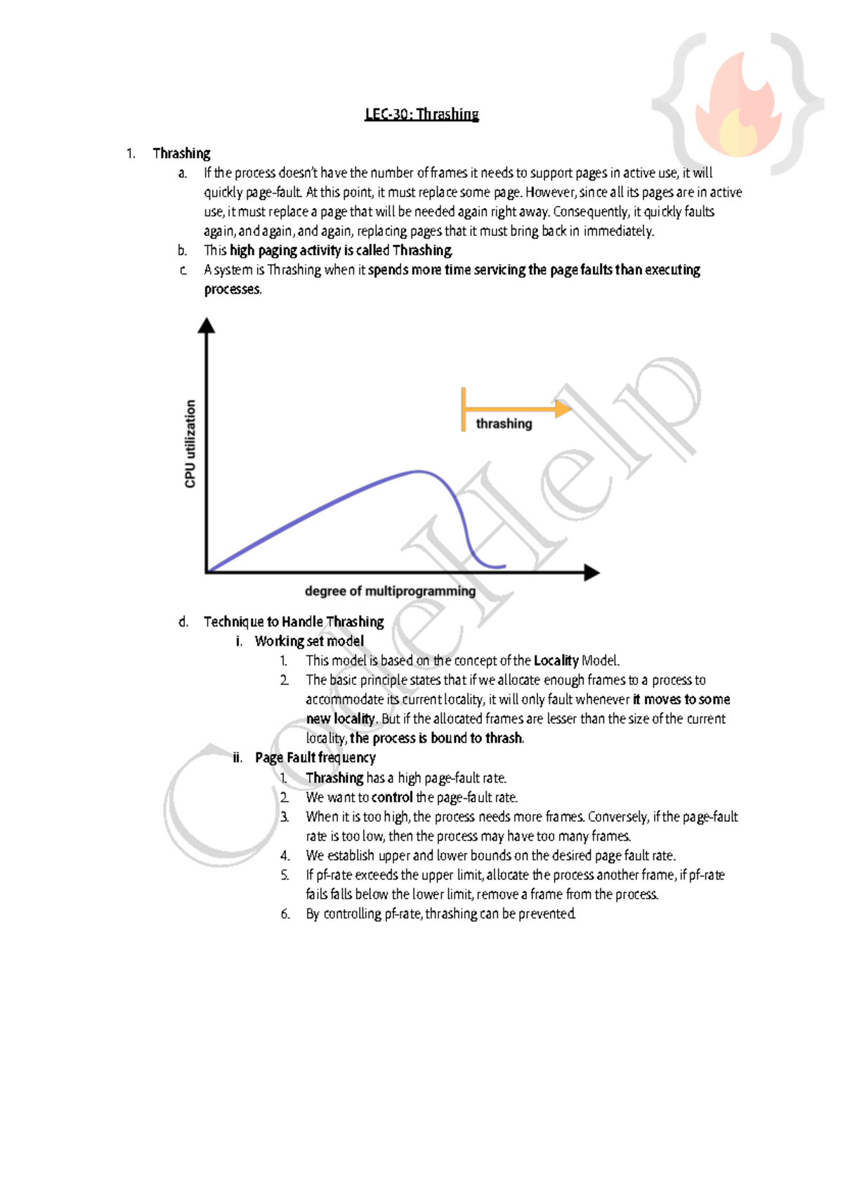 Lec30Notes - nice os notes - LEC-30: Thrashing Thrashing a. If the ...