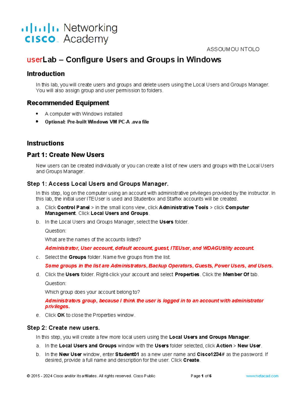 13.2 Lab: Configuring Users & Groups in Windows - Studocu