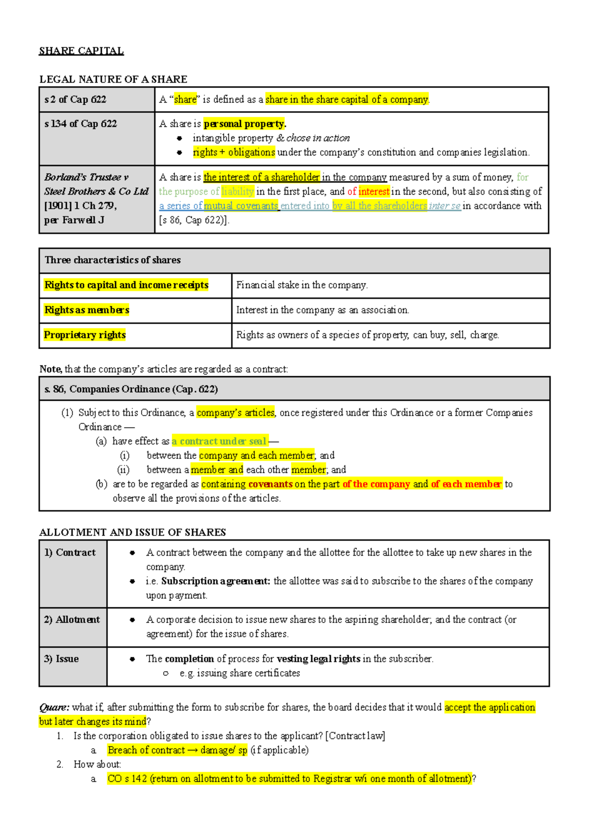 Share Capital Notes: Key Concepts & Regulatory Guidelines - Studocu