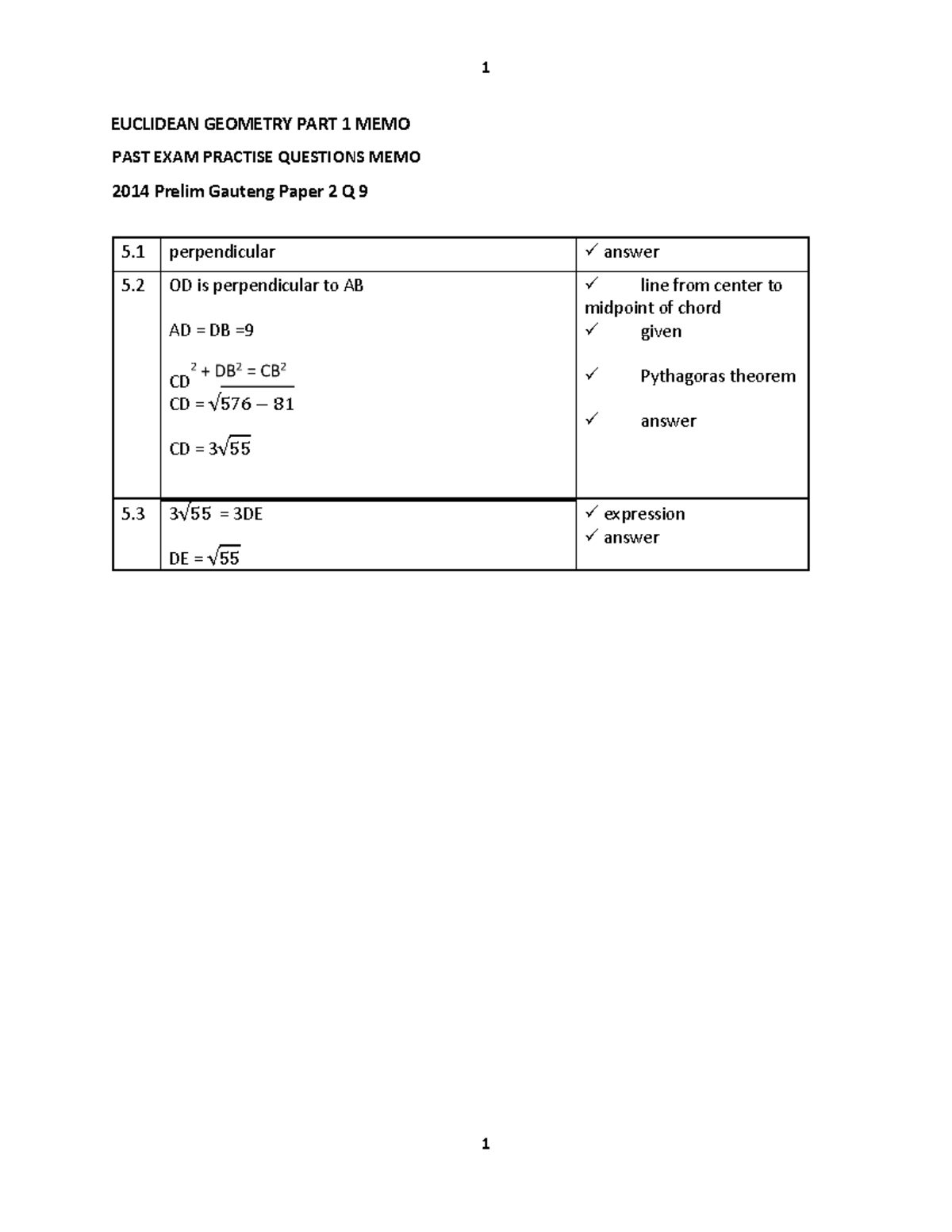 Euclidean geometry part 1 memo: past exam practice questions - Studocu