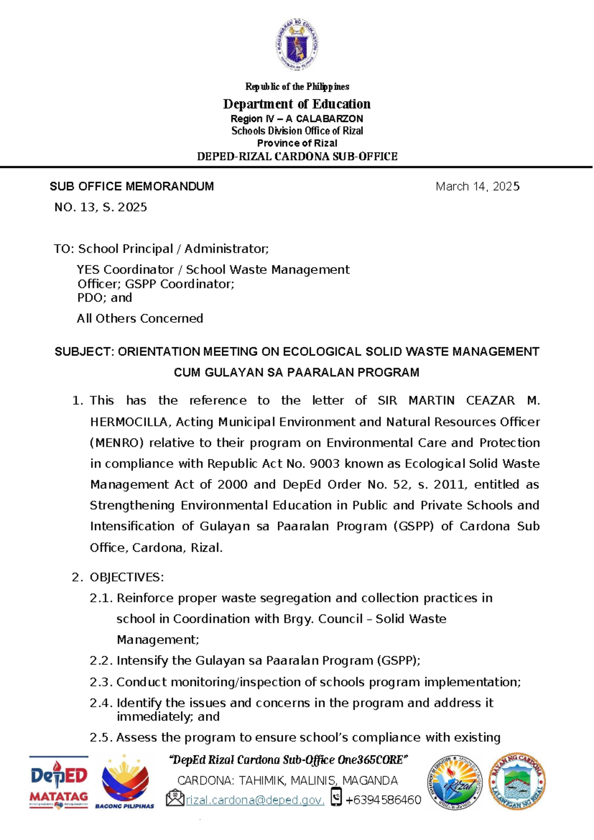 SO-MEMO-NO 13, S. 2025: Orientation on Ecological Solid Waste ...