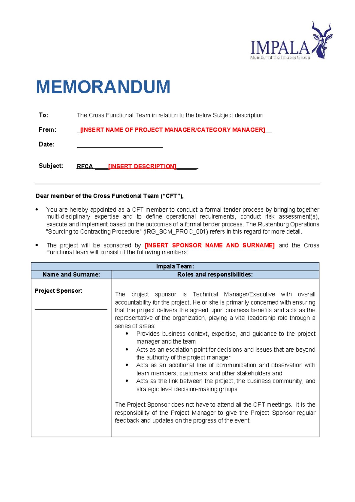CFT - Design and Tender Process Overview (IRG_SCM_PROC_001) - Studocu