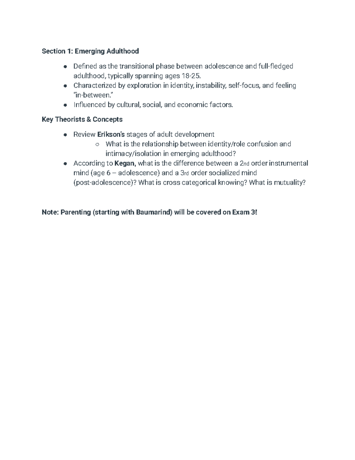 Emerging Adulthood: Key Theorists and Concepts Overview (Exam 3 ...