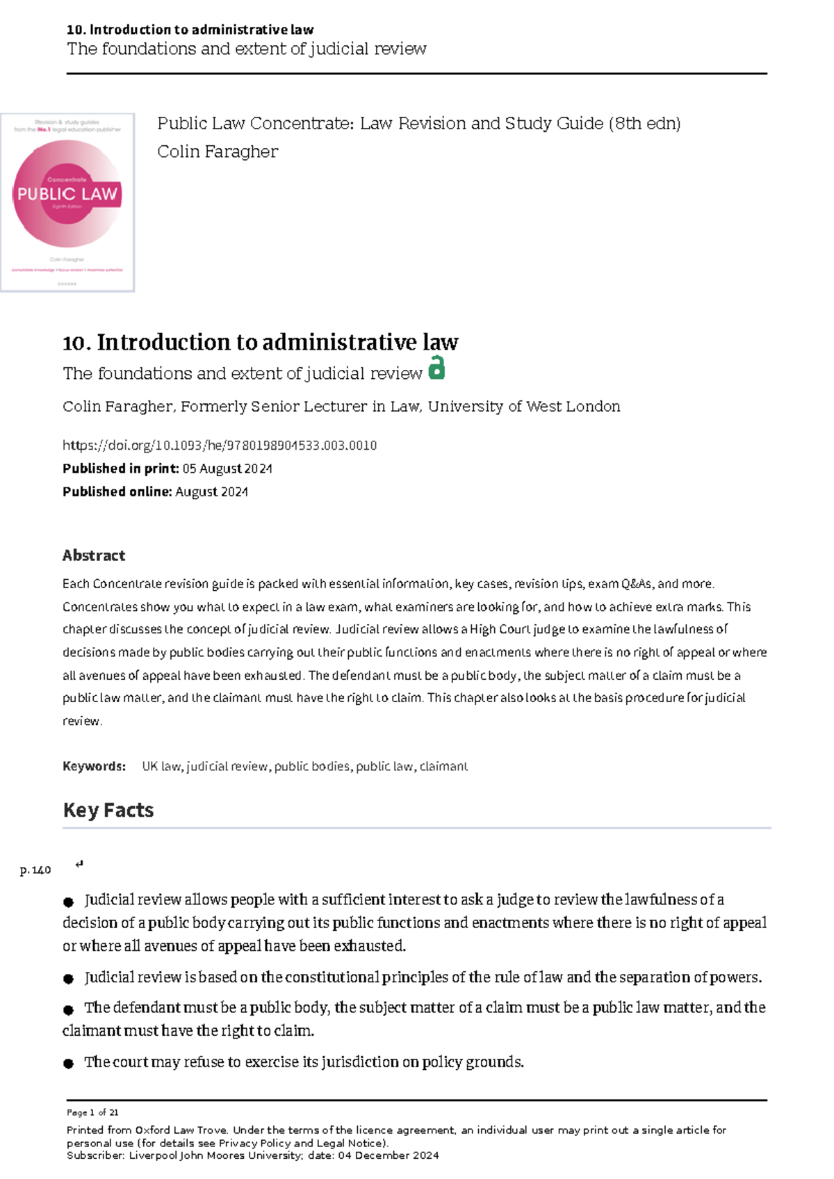 Judicial Review in Public Law: Key Concepts and Principles Notes - Studocu