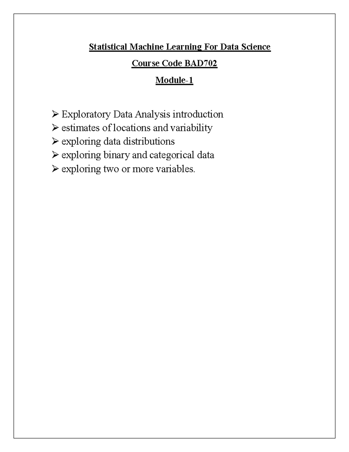 Exploratory Data Analysis in Statistical Machine Learning (BAD702 ...
