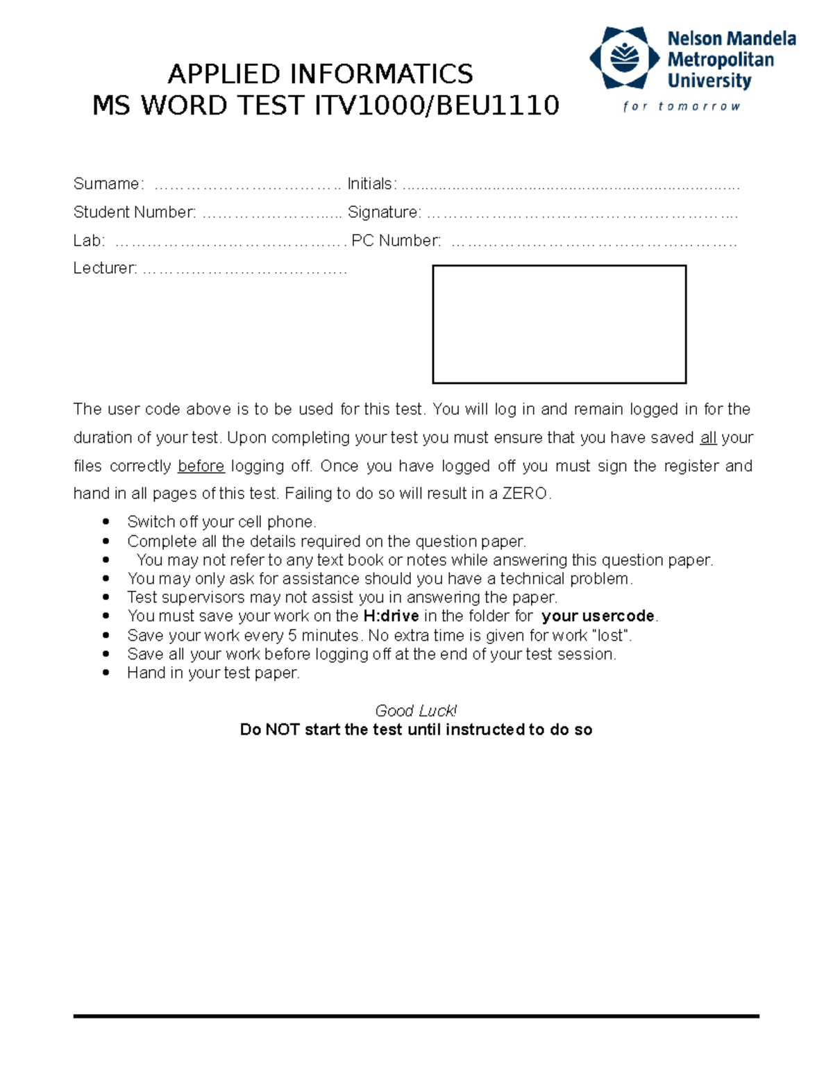 ITV1000/BEU1110 MS Word Test Practice Exam Instructions and Tips - Studocu