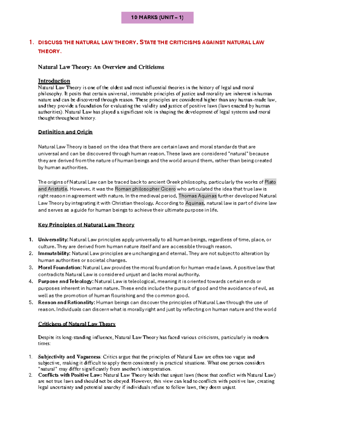 Jurisprudence Exam Notes: Key Theories and Concepts (10 MARKS) - Studocu