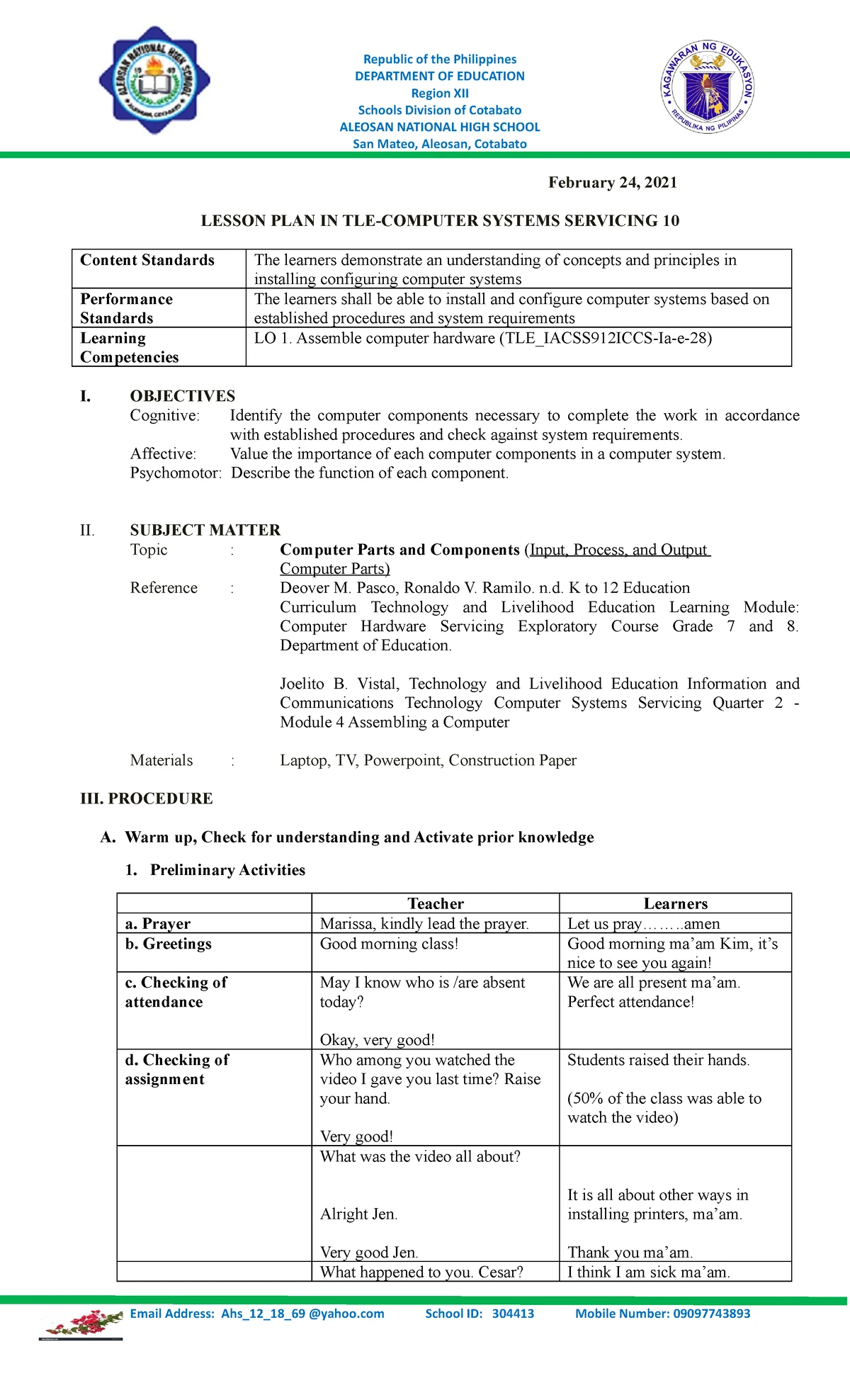 Lesson Plan on Self-Care Practices for Grade 4 EPP (EPP4HE-Oa) - Studocu