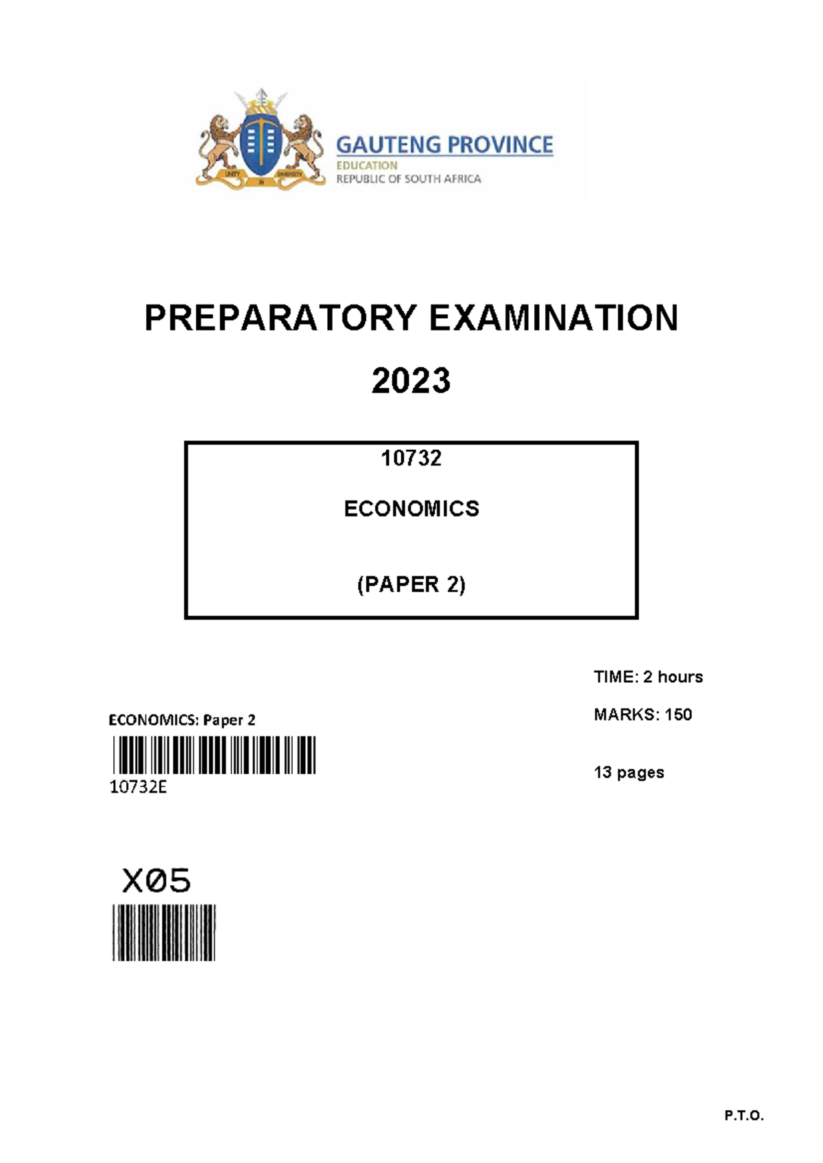 10732 Economics P2 Preparatory Exam 2023 - Comprehensive Guide - Studocu