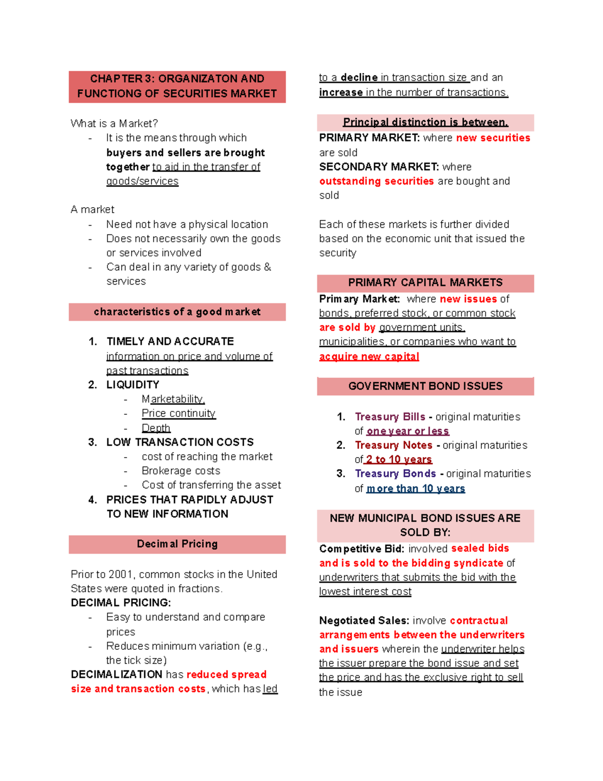 Chapter 3: Organization and Functioning of the Securities Market - Studocu