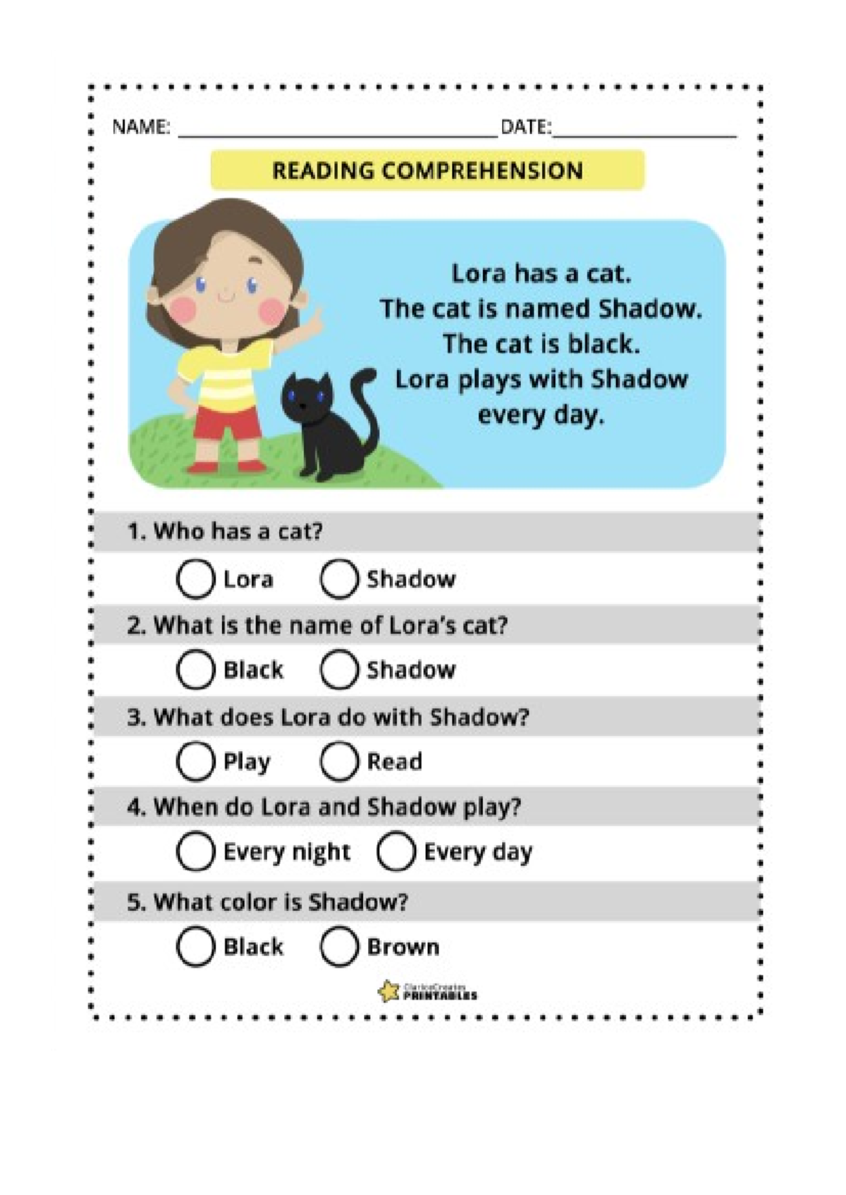 Reading Comprehension Activity 1: Lora and Shadow's Story - Studocu