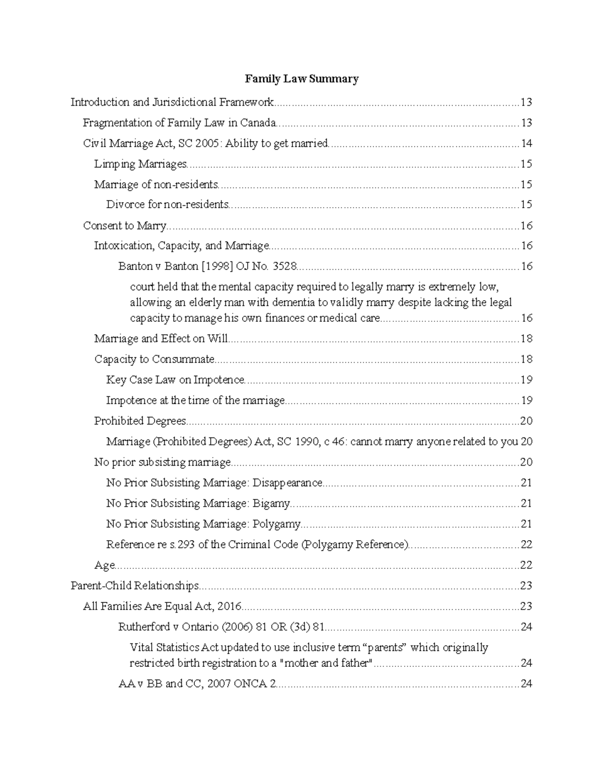 Family Law Summary: Key Concepts and Jurisdictional Framework (LAW 101 ...