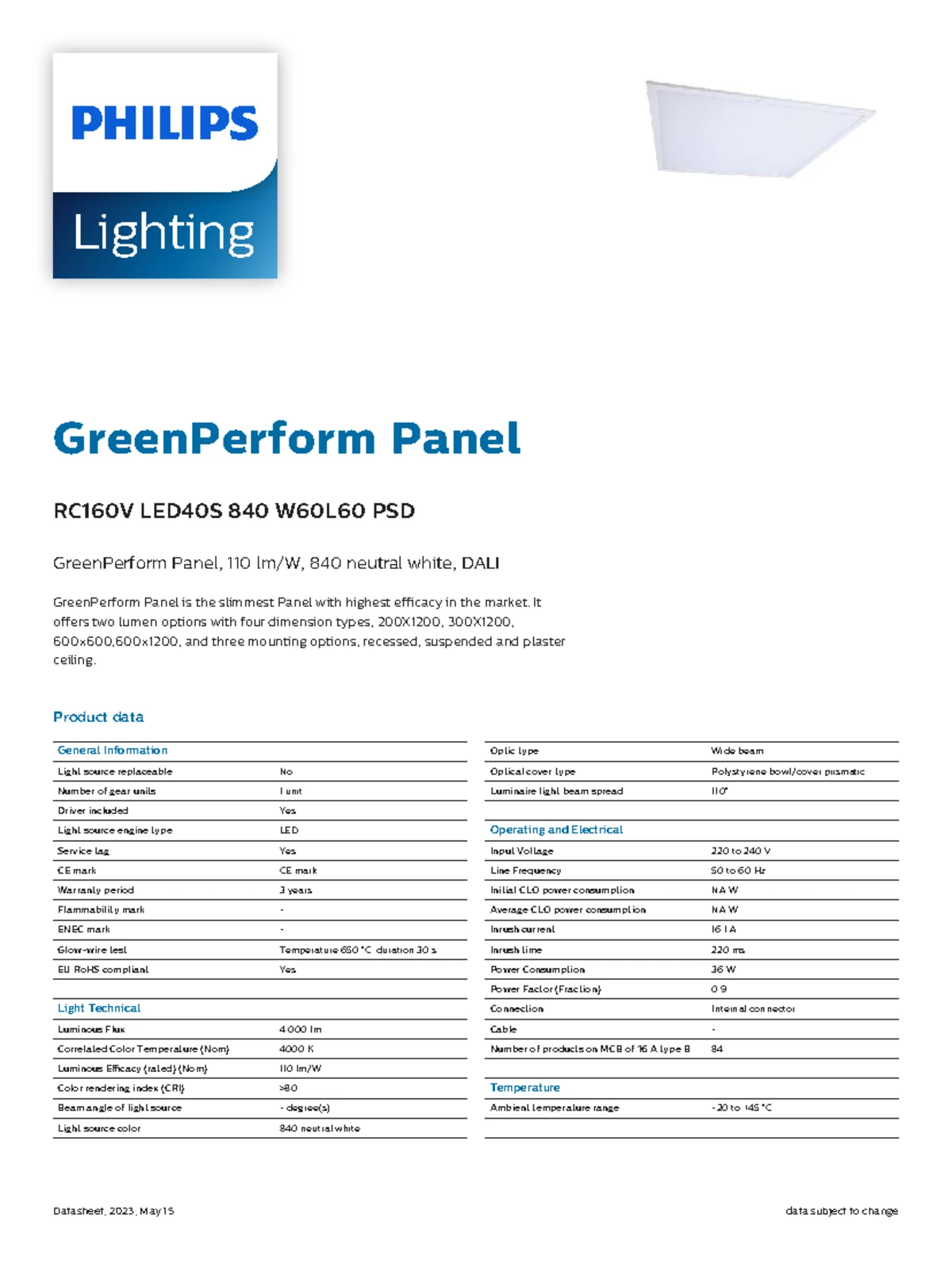 Lighting GreenPerform Troffer RC100B LED Datasheet 2023 - Studocu