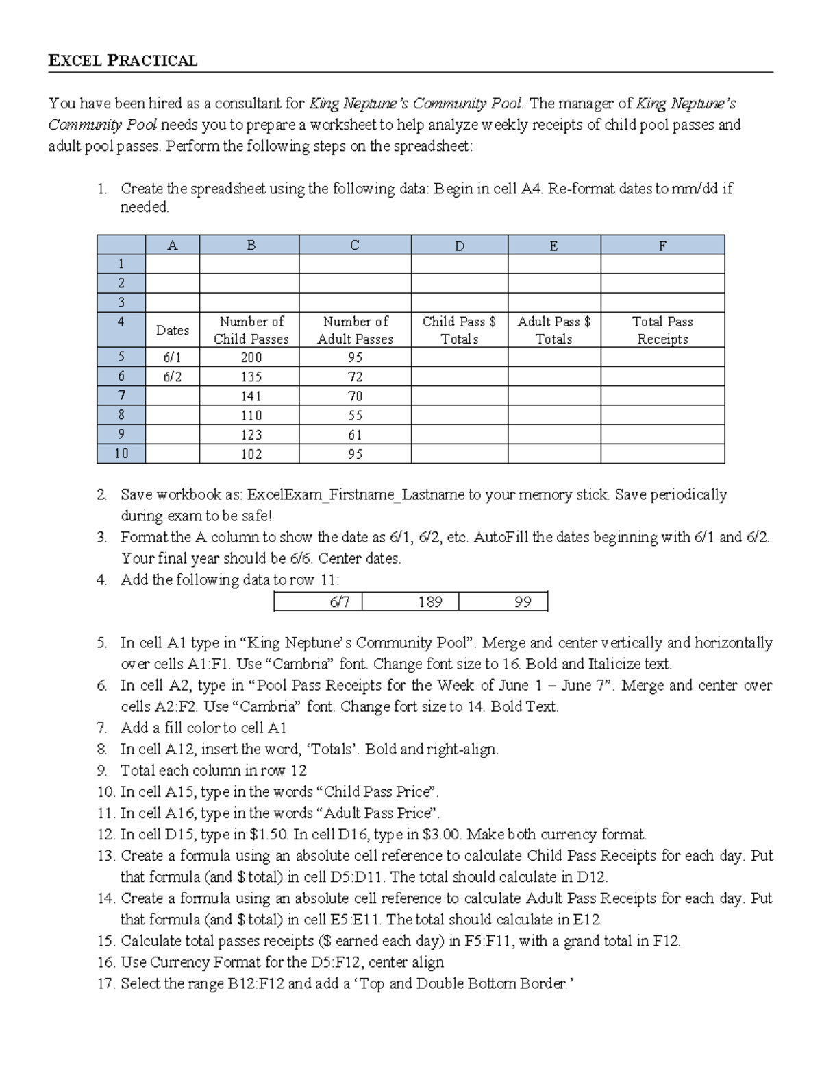 EXCEL 101: Practical Worksheet for Pool Pass Analysis - Studocu