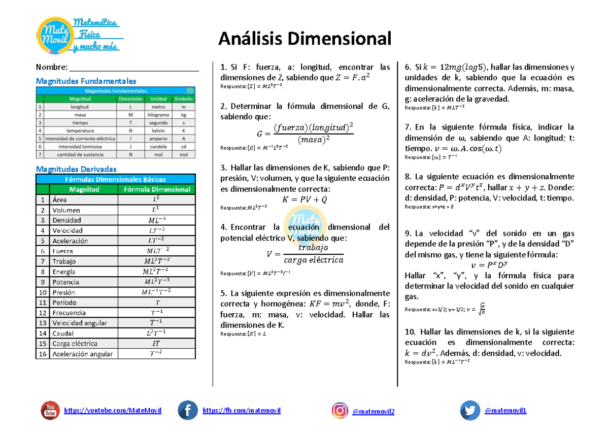 Ejercicios De Analisis Dimensional Fisica Resueltos