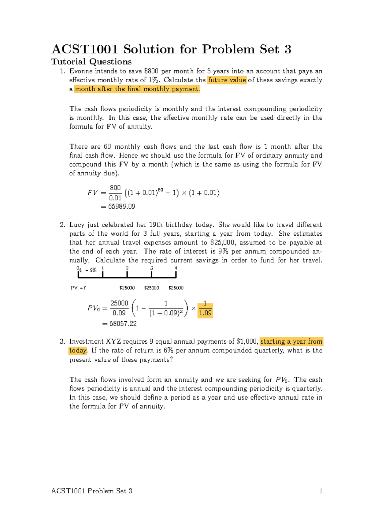 ACST1001 S3 - Solutions for Problem Set 3 - ACST1001 Solution for ...