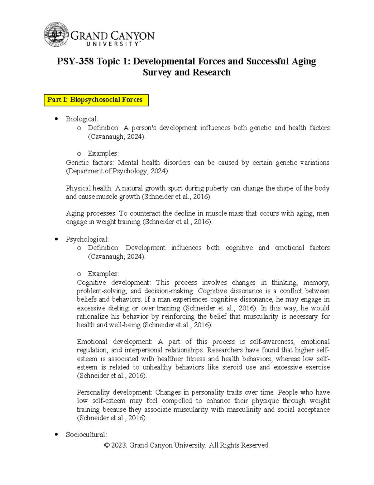 PSY-358-RS-T1-Developmental Forces in Successful Aging Analysis - Studocu