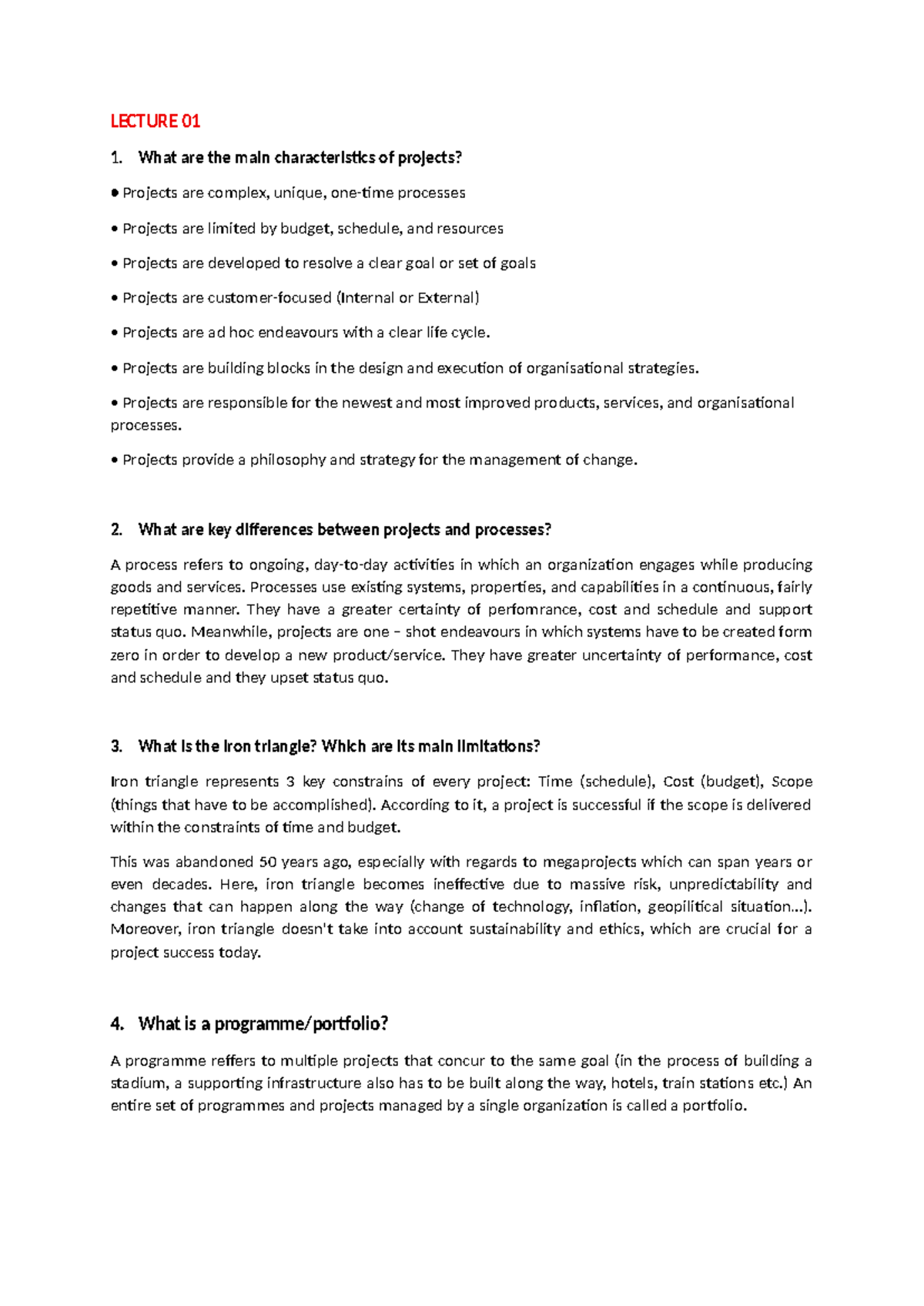 PROJECT MANAGEMENT LECTURE NOTES: KEY CONCEPTS & EXAM QUESTIONS - Studocu