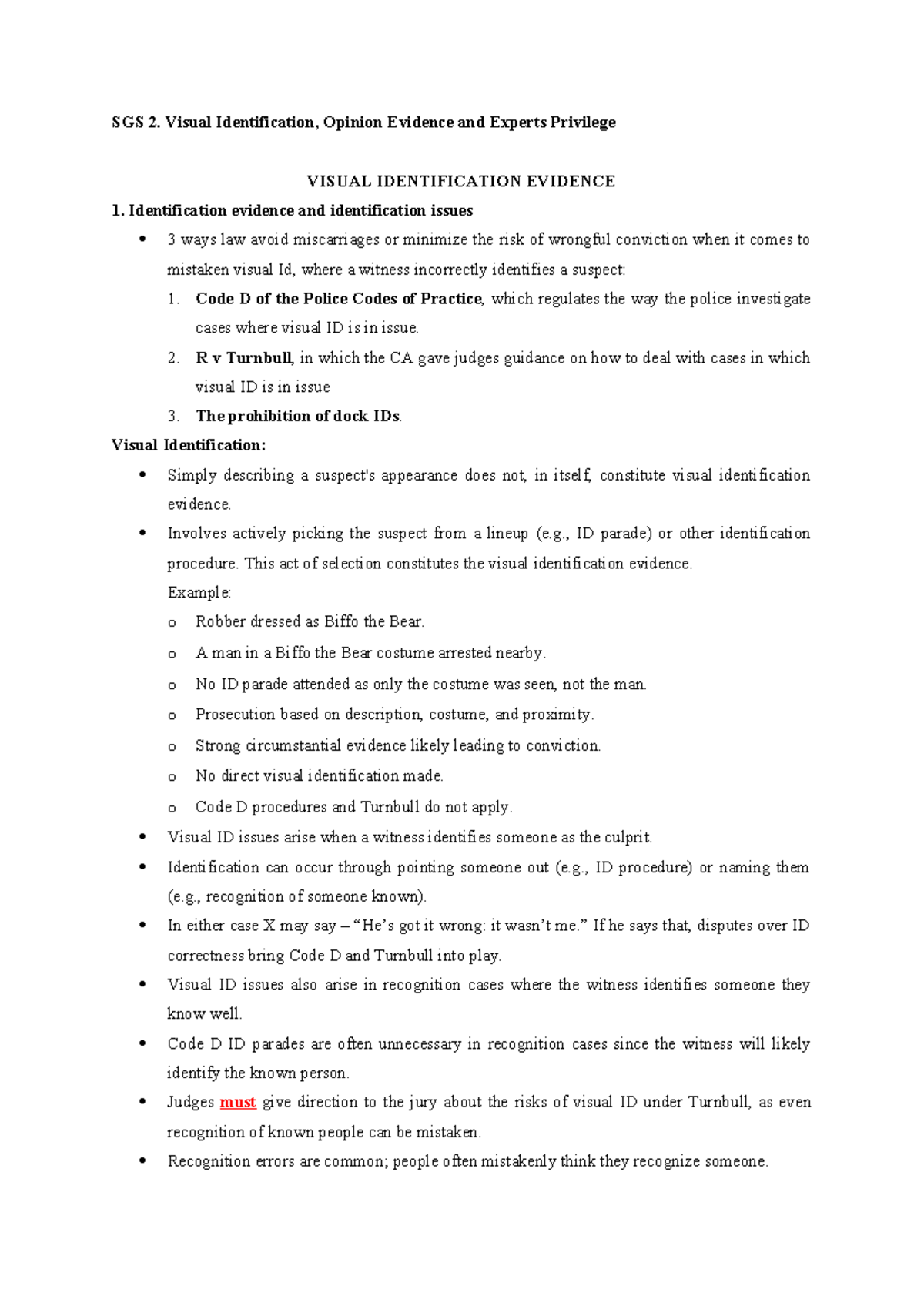 SGS 2: Visual Identification and Opinion Evidence Analysis - Studocu