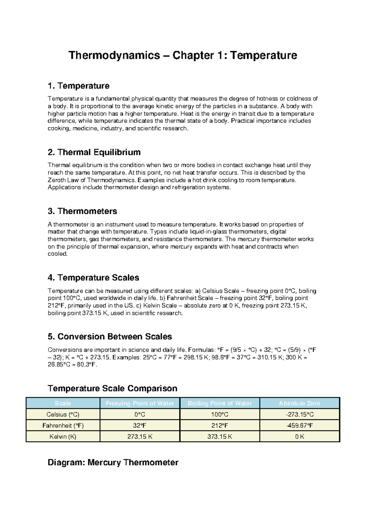 Thermodynamics CH1: Understanding Temperature and Scales - Studocu