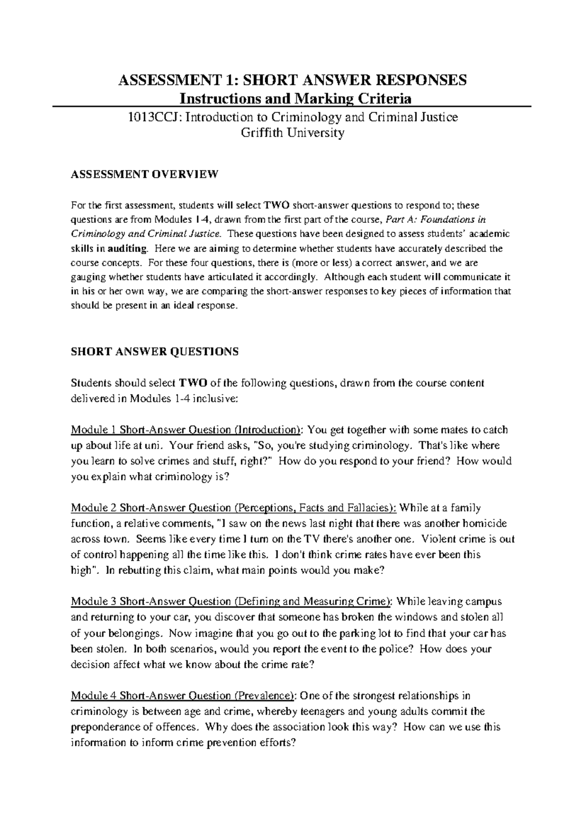 Assessment 1 - ASSESSMENT 1: SHORT ANSWER RESPONSES Instructions and ...