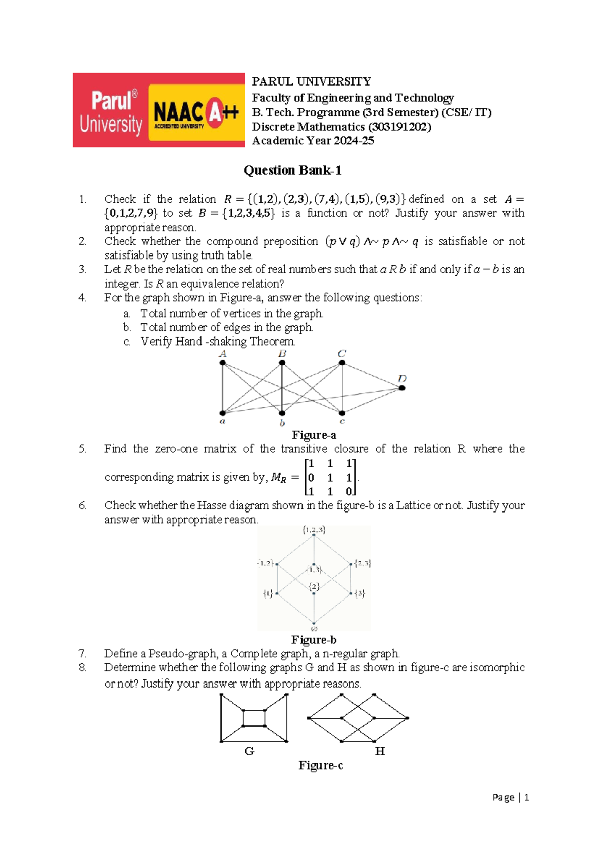 DM Question Bank-1 for Discrete Mathematics 303191202 (2024-25) - Studocu