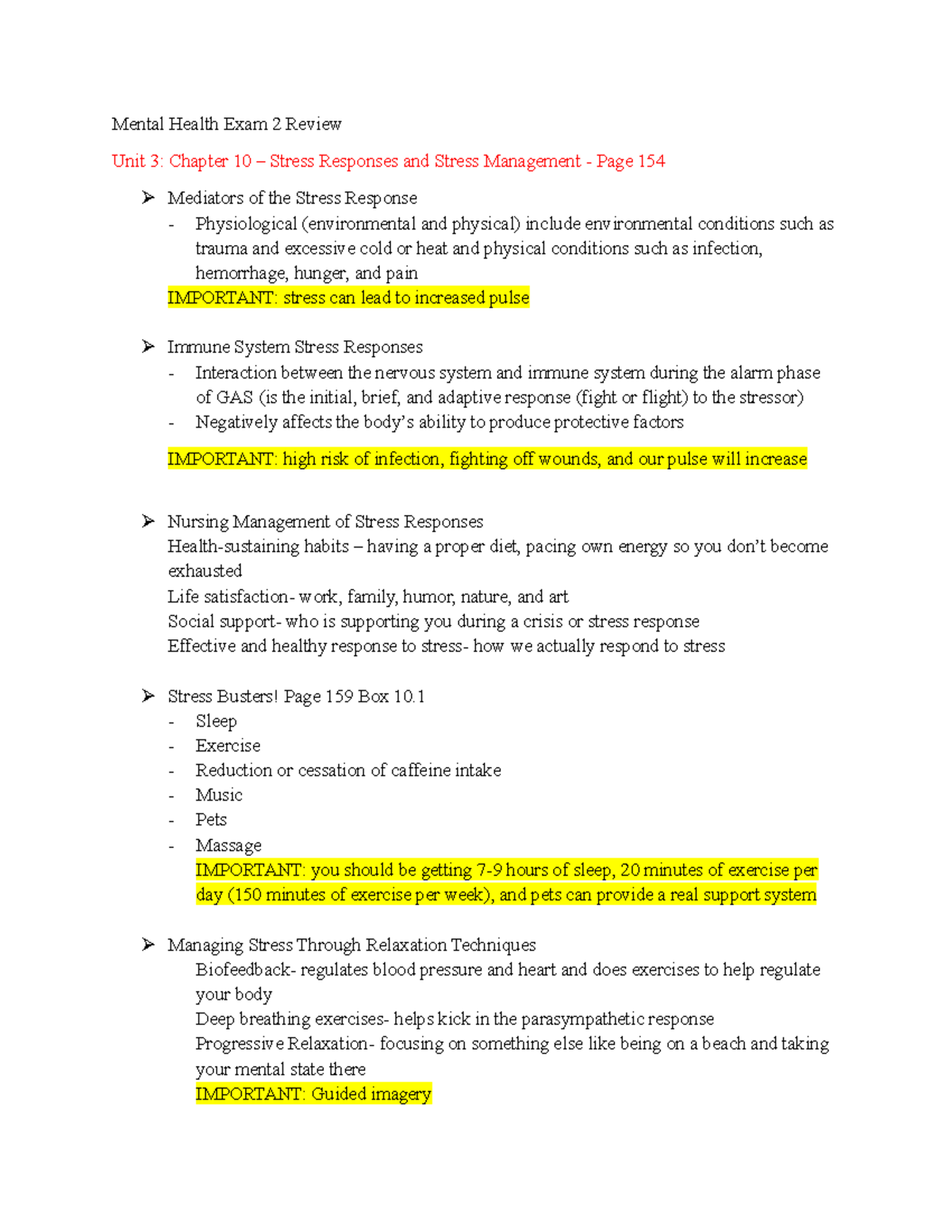 NUR 256 - Mental Health Exam 2 Review: Stress, Anxiety, and Disorders ...
