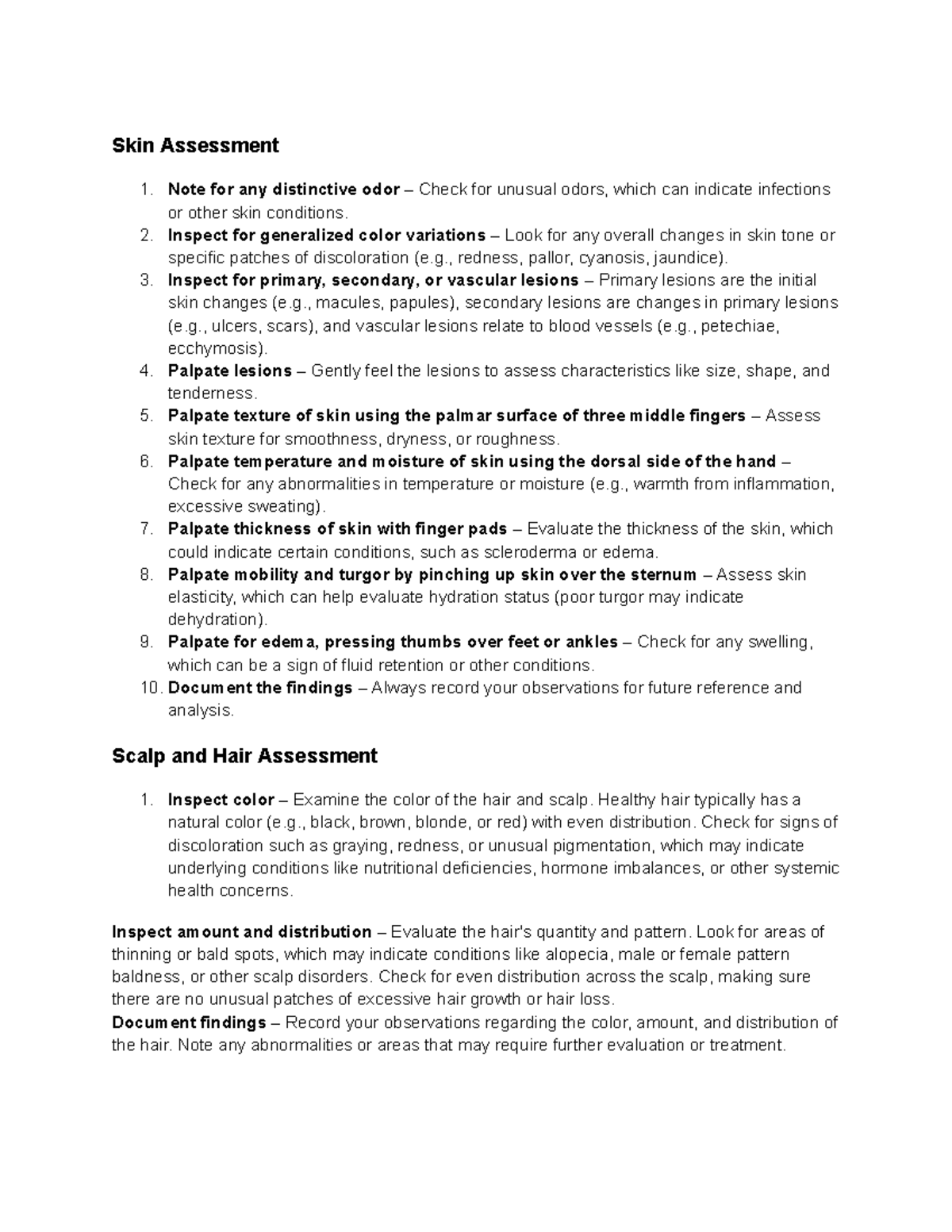 Skin Assessment Notes: Identifying Odors, Lesions, and Hair Health ...