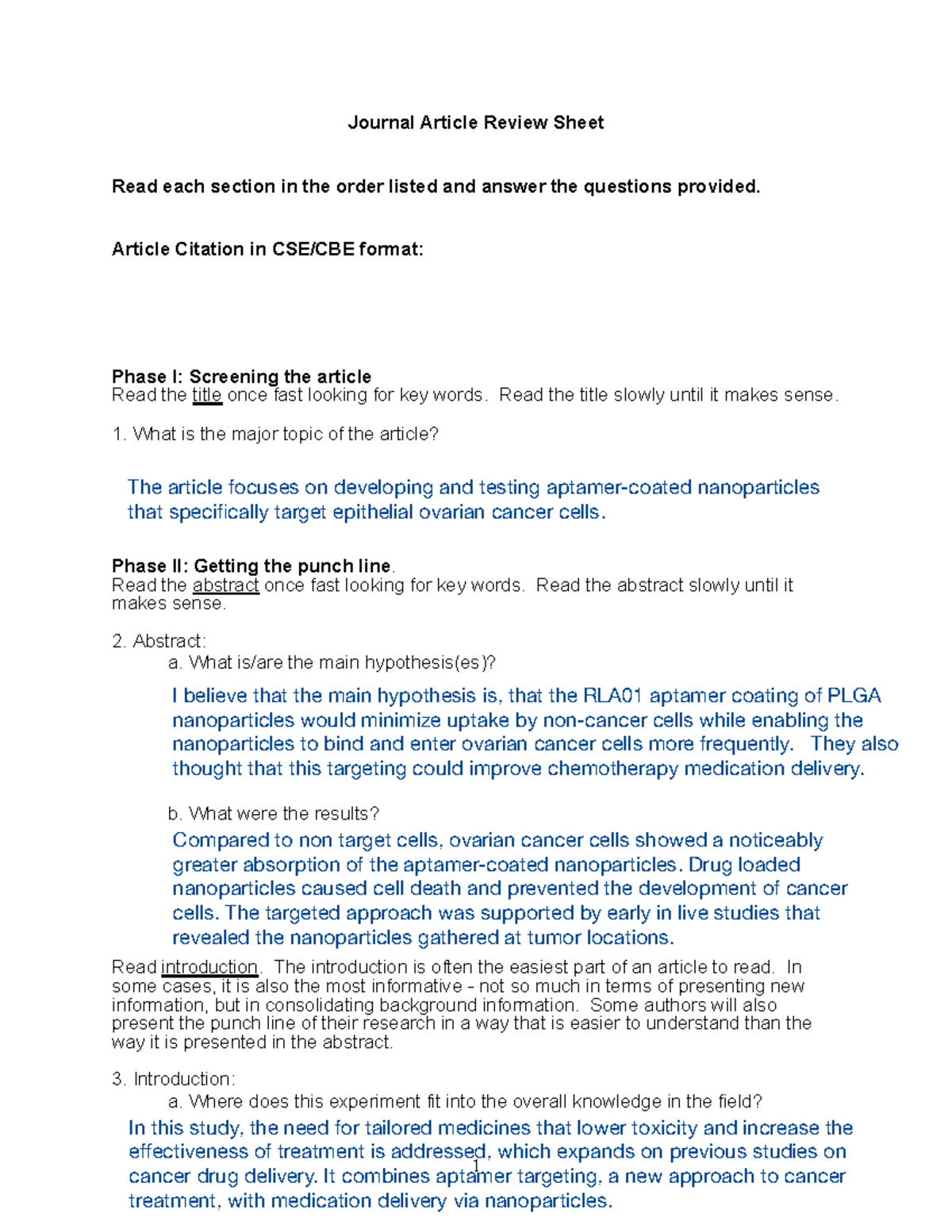 Journal Article Review Sheet - Cell Bio Lab Analysis - Studocu