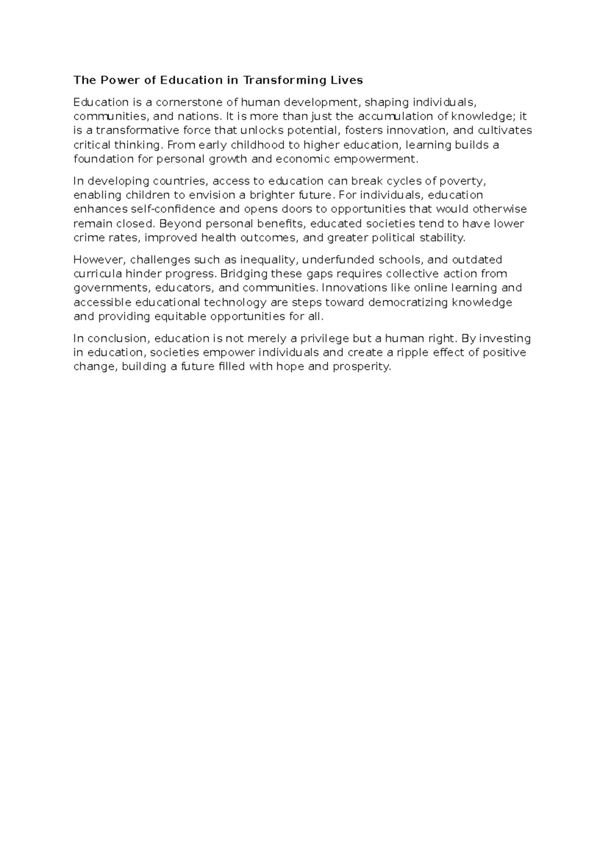 The Power of Education in Transforming Live1 - The Power of Education ...