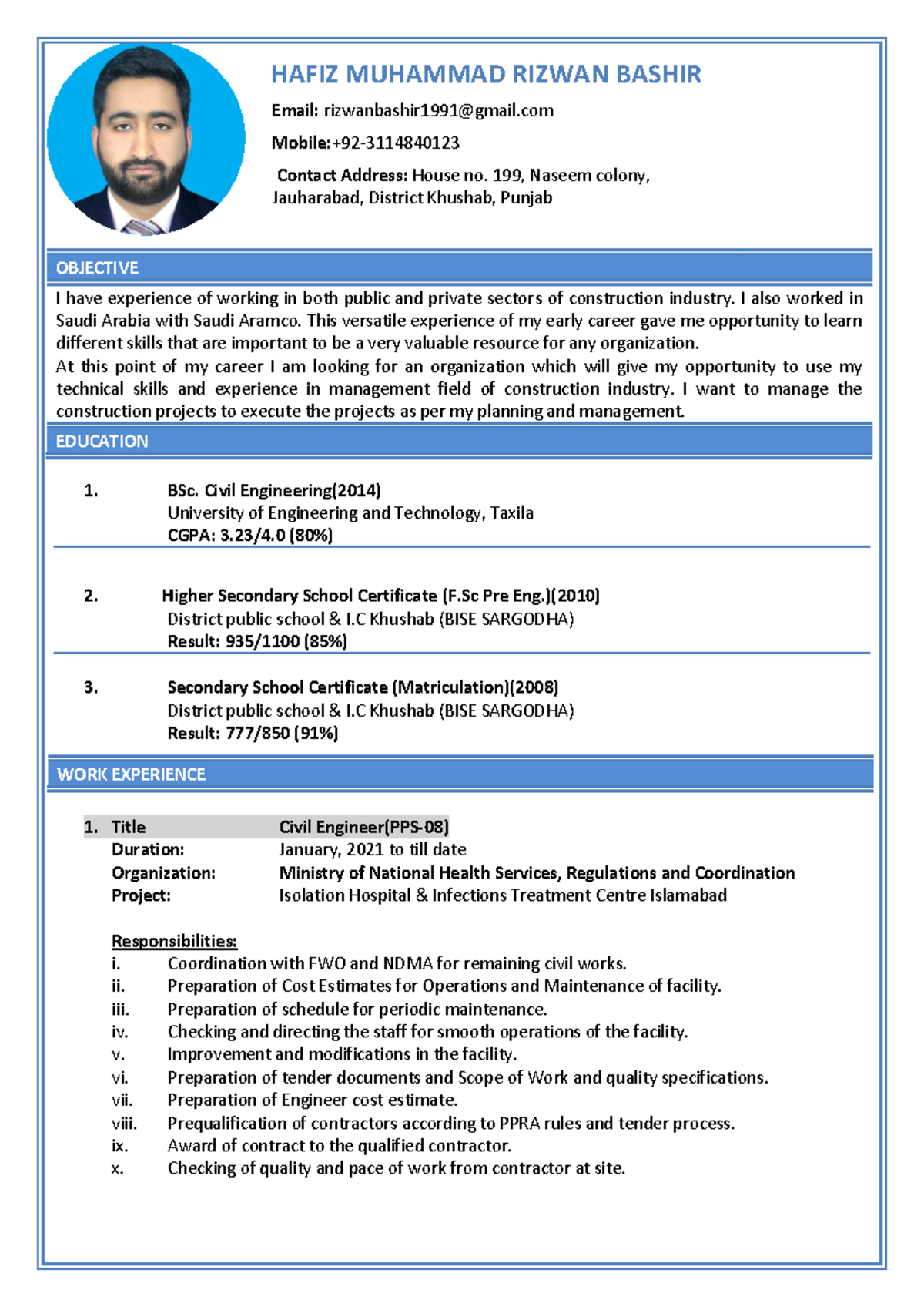 Construction Manager- Civil- Hafiz Muhammad Rizwan Bashir - HAFIZ ...