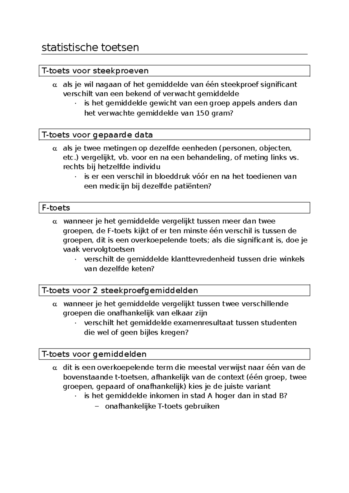 Statistische Toetsen voor Steekproeven: Gemiddelden Vergelijken - Studocu