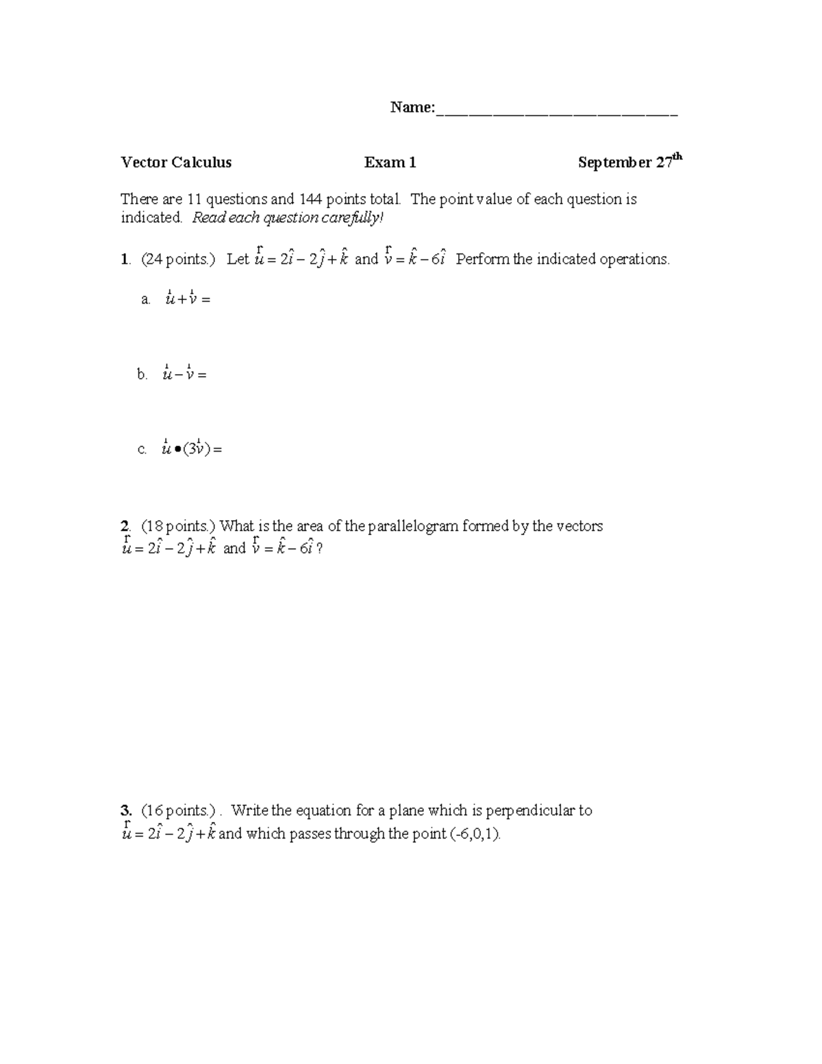 Math23 Final Exam 1: Vector Calculus - September 27th - Studocu