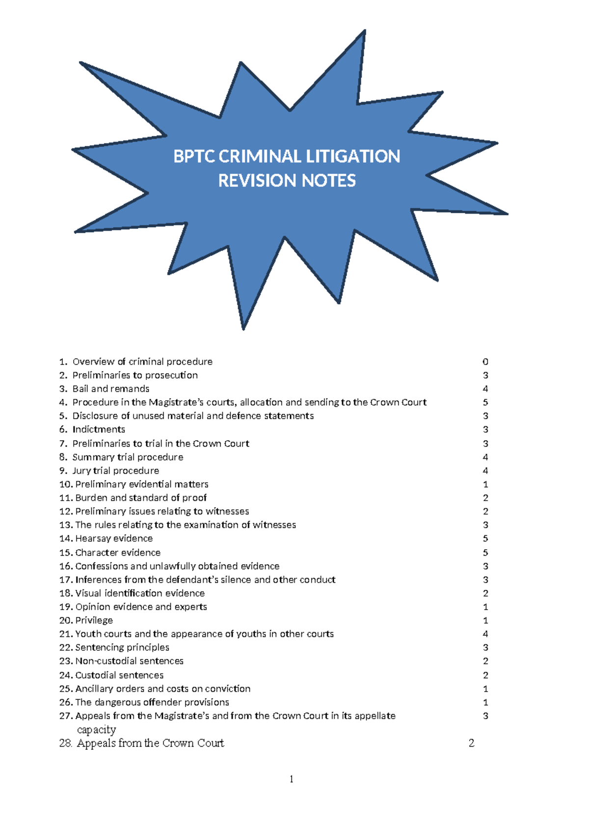 BPC Criminal Litigation 2023 Notes Overview for University of Law - Studocu