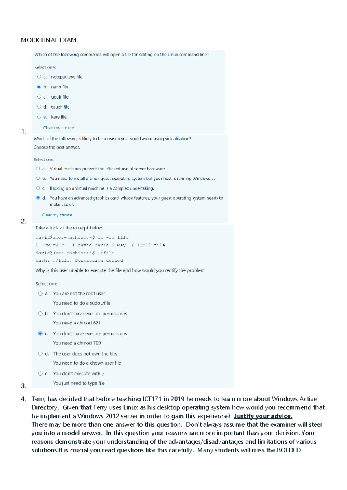 ICT 171 Mock Final Exam Answers: Key Concepts & Solutions - Studocu
