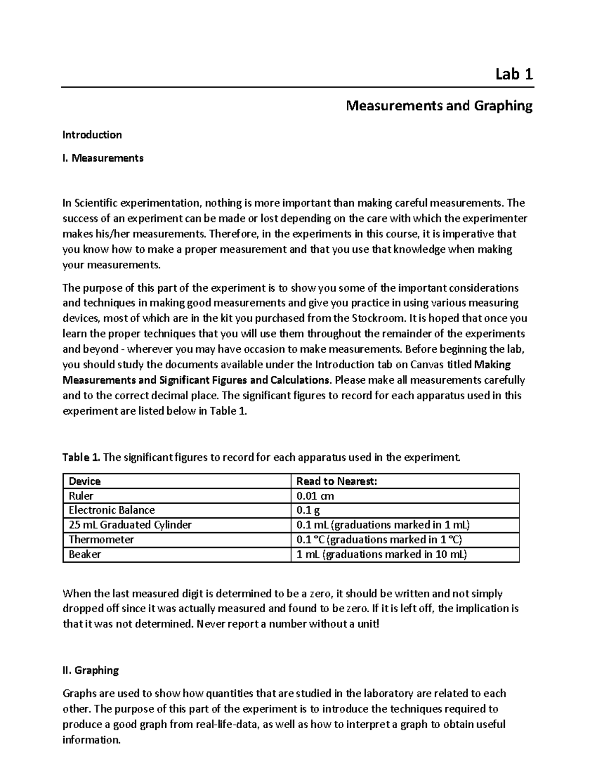 01-Measurements and Graphing Lab Report (Lab 1) - Studocu