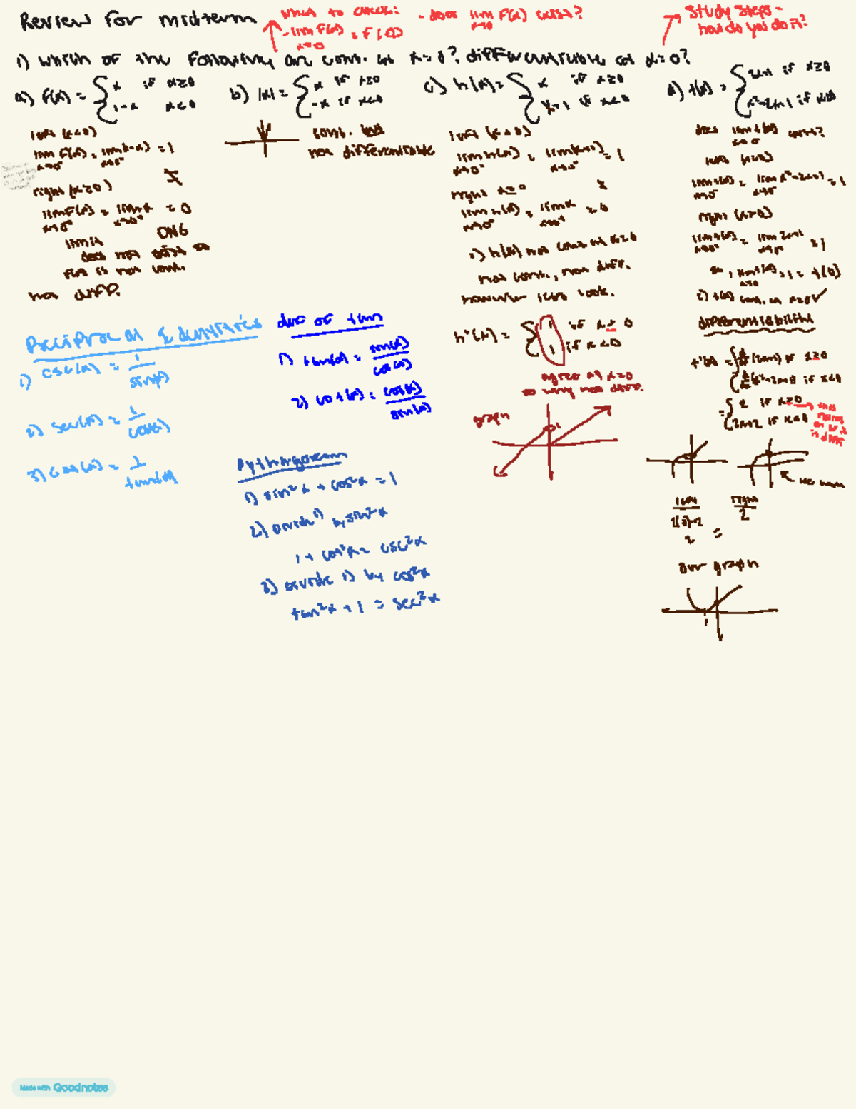 Calc 3100 - Midterm Review Notes on Limits and Differentiability - Studocu