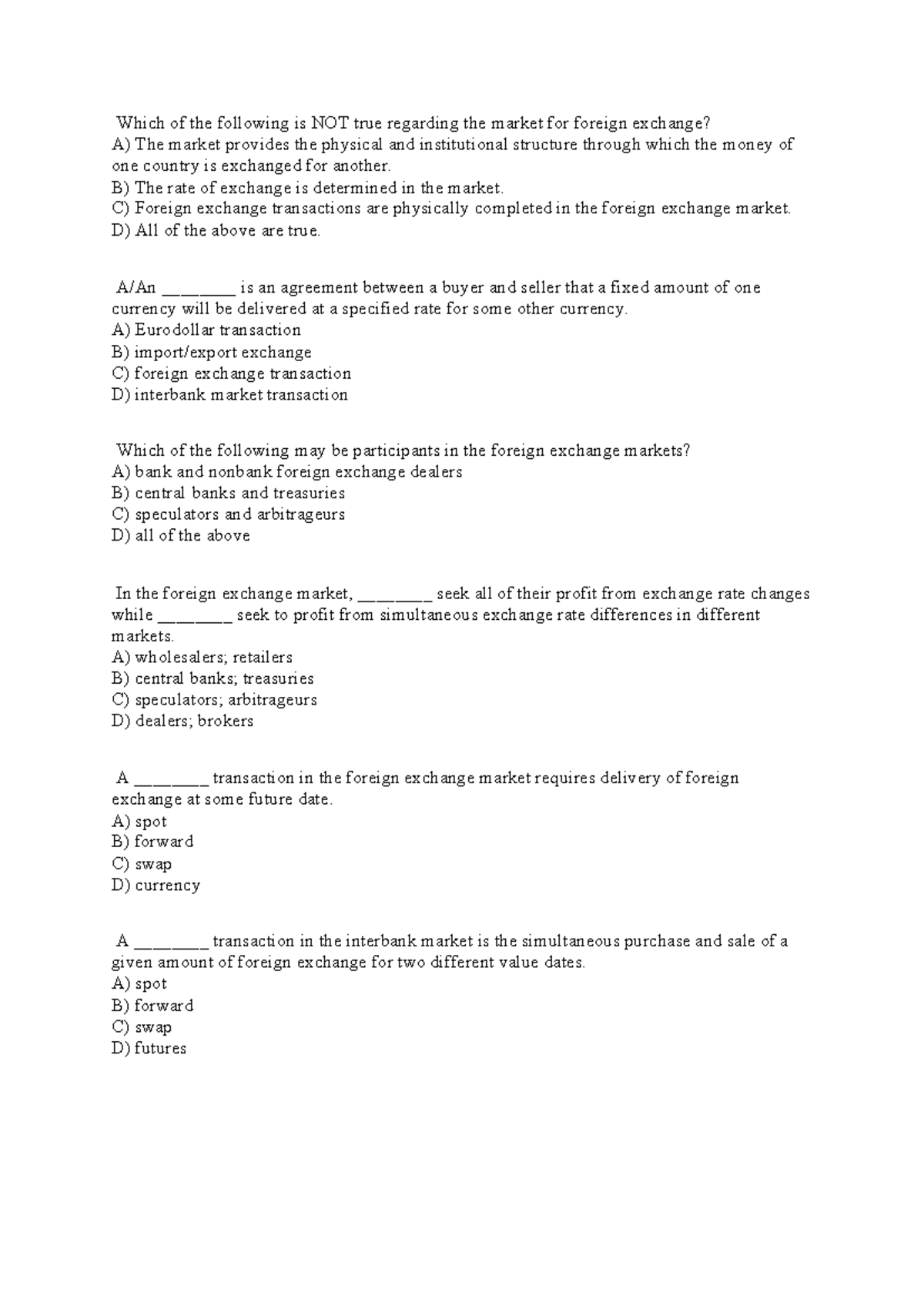 Testbank Midterm - Foreign Exchange & Financial Risk Management - Studocu