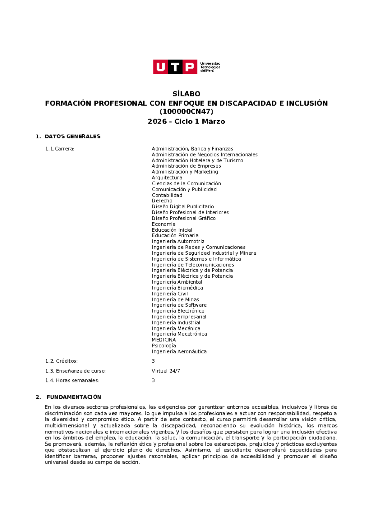 Sílabo de Formación Profesional en Discapacidad e Inclusión 2026 - Ciclo 1 - Document Preview