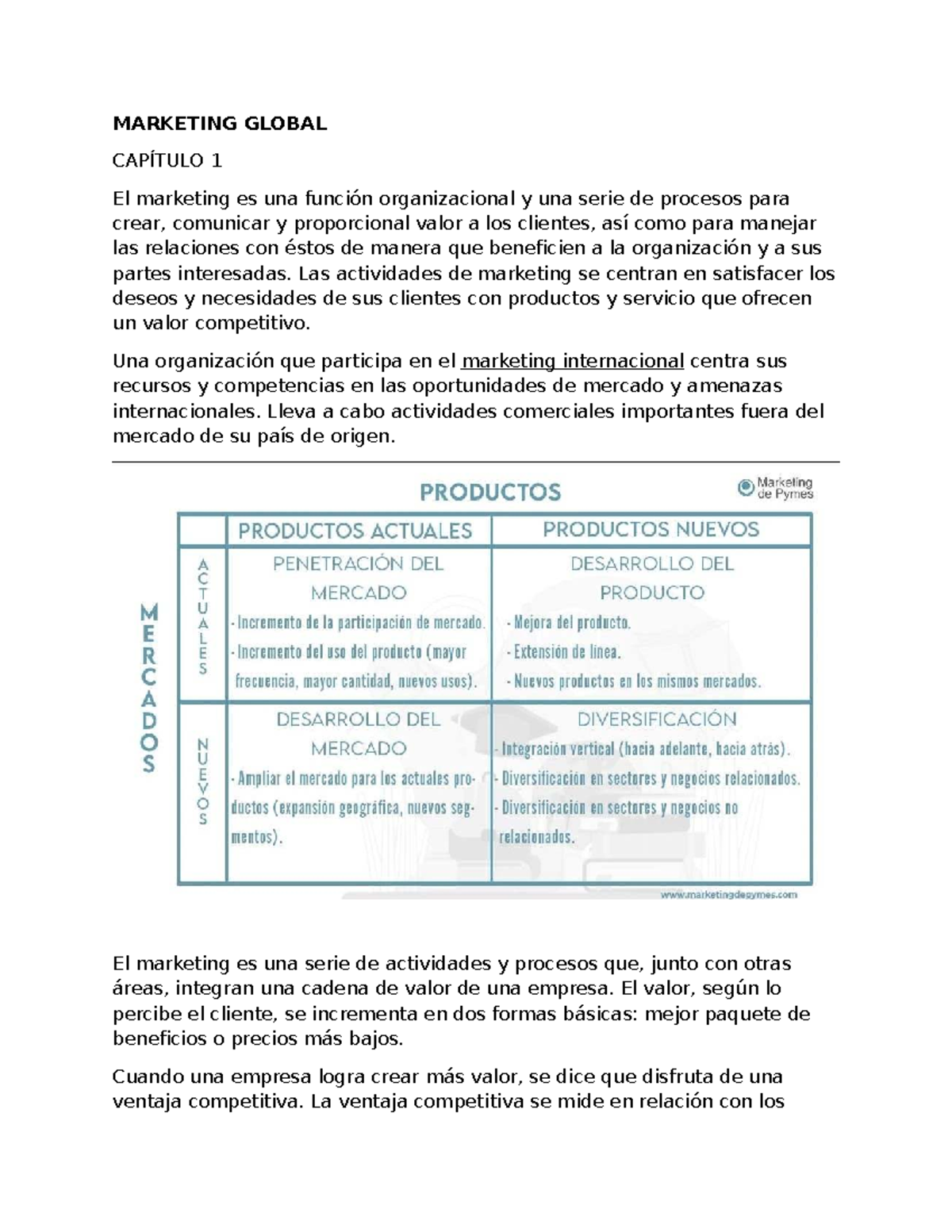 Marketing Global (GMS): Resumen de Capítulos 1 y 2 del Libro - Studocu