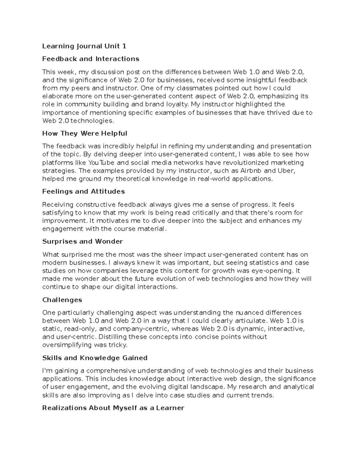 Learning Journal Unit 1 - One of my classmates pointed out how I could ...