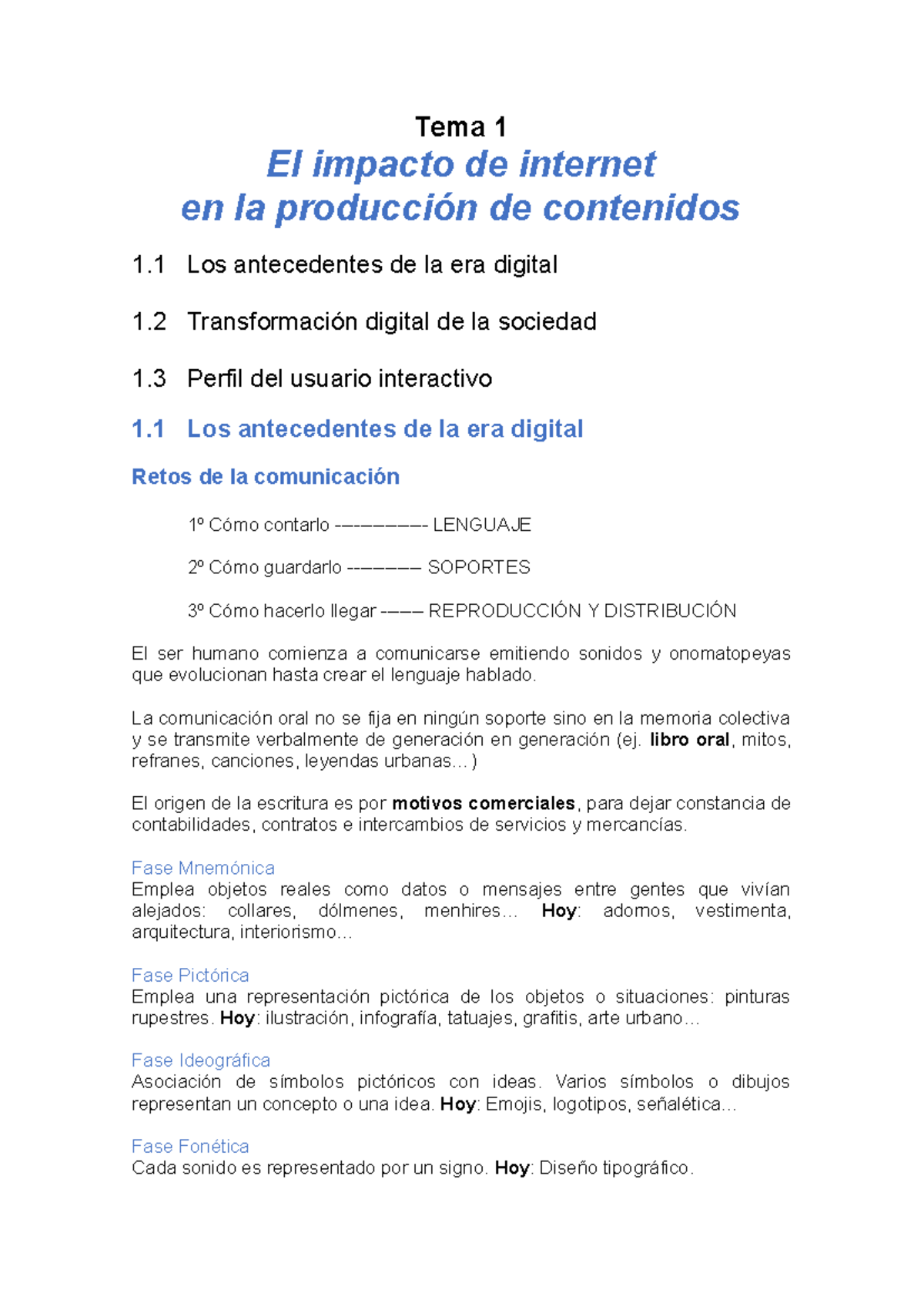 Tema 1: Impacto de Internet en la Producción de Contenidos - Studocu