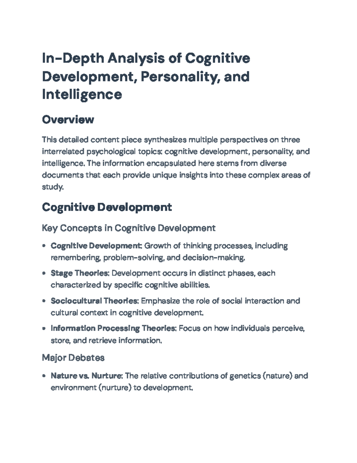 Psychology Overview: Cognitive Development, Personality & Intelligence ...
